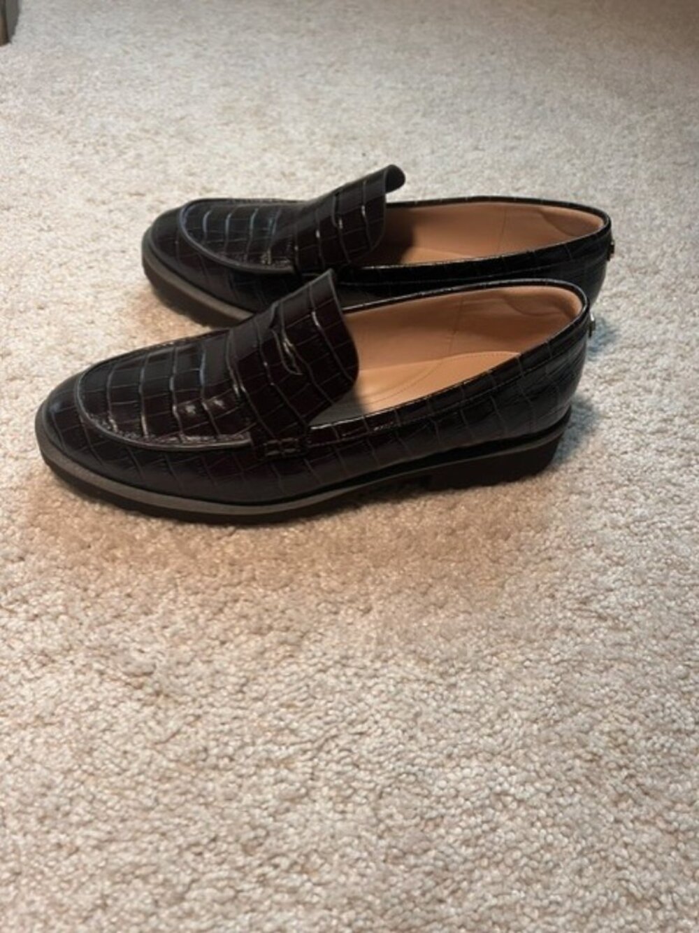 NEW w/o tags Cole Haan Dark Brown Croc Embossed Leather Penny Loafers Size 9B